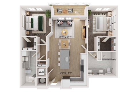 2 Bed 2 Bath Floor Plan | 1,039 Sq. Ft.1,039 Sq. Ft. at The Walker Virginia Center, Glen Allen, VA
